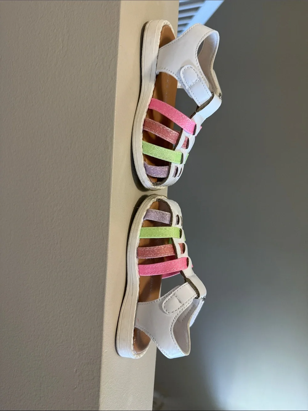 Laura Ashley White Kids Sandals with Pink, Green & Purple Straps